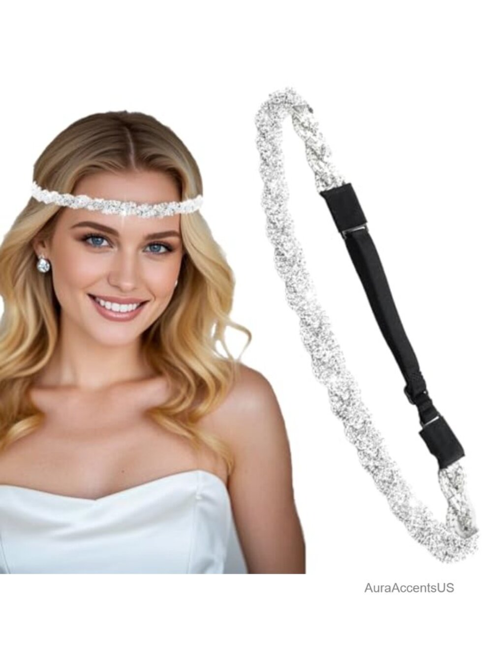 Rhinestone Headband Adjustable Crystal Thin Elastic Sparkly Headpiece